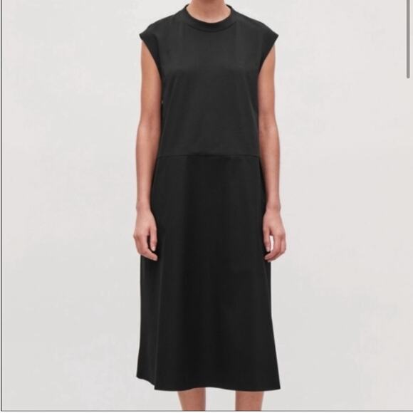 COS Minimal A-Line Black Lagenlook Midi Dress - Picture 1 of 8